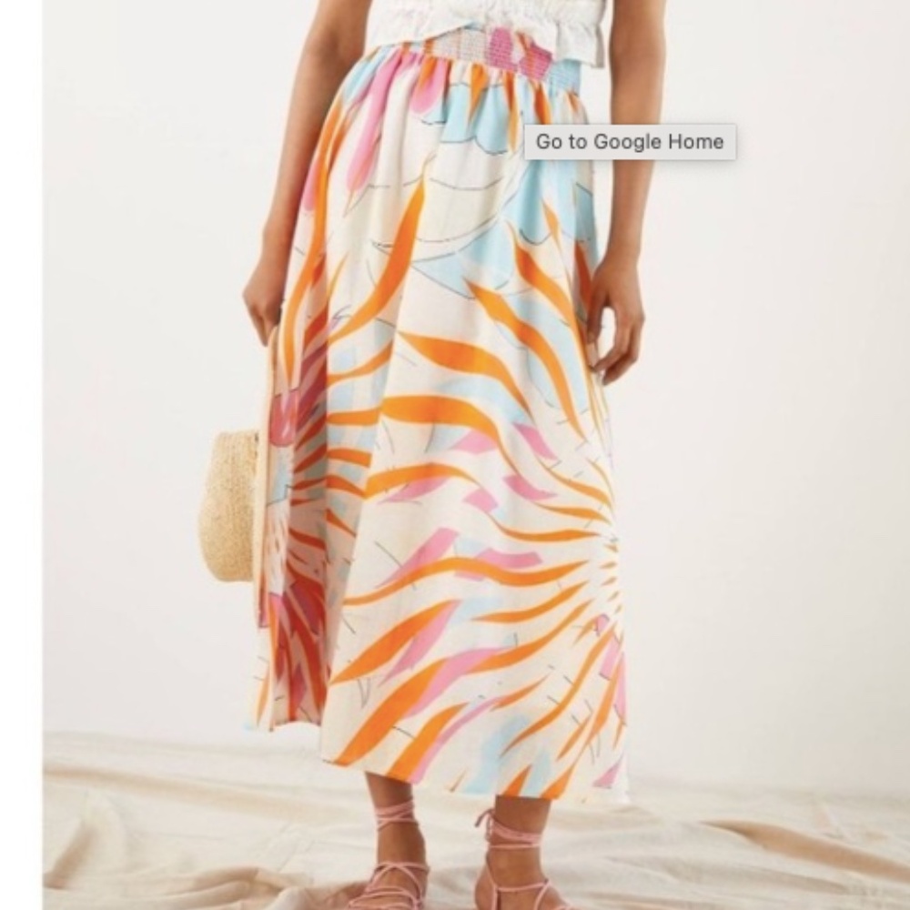 Maeve by Anthropologie Colorful Floral Ruched Waist Pleated Maxi Skirt Size S